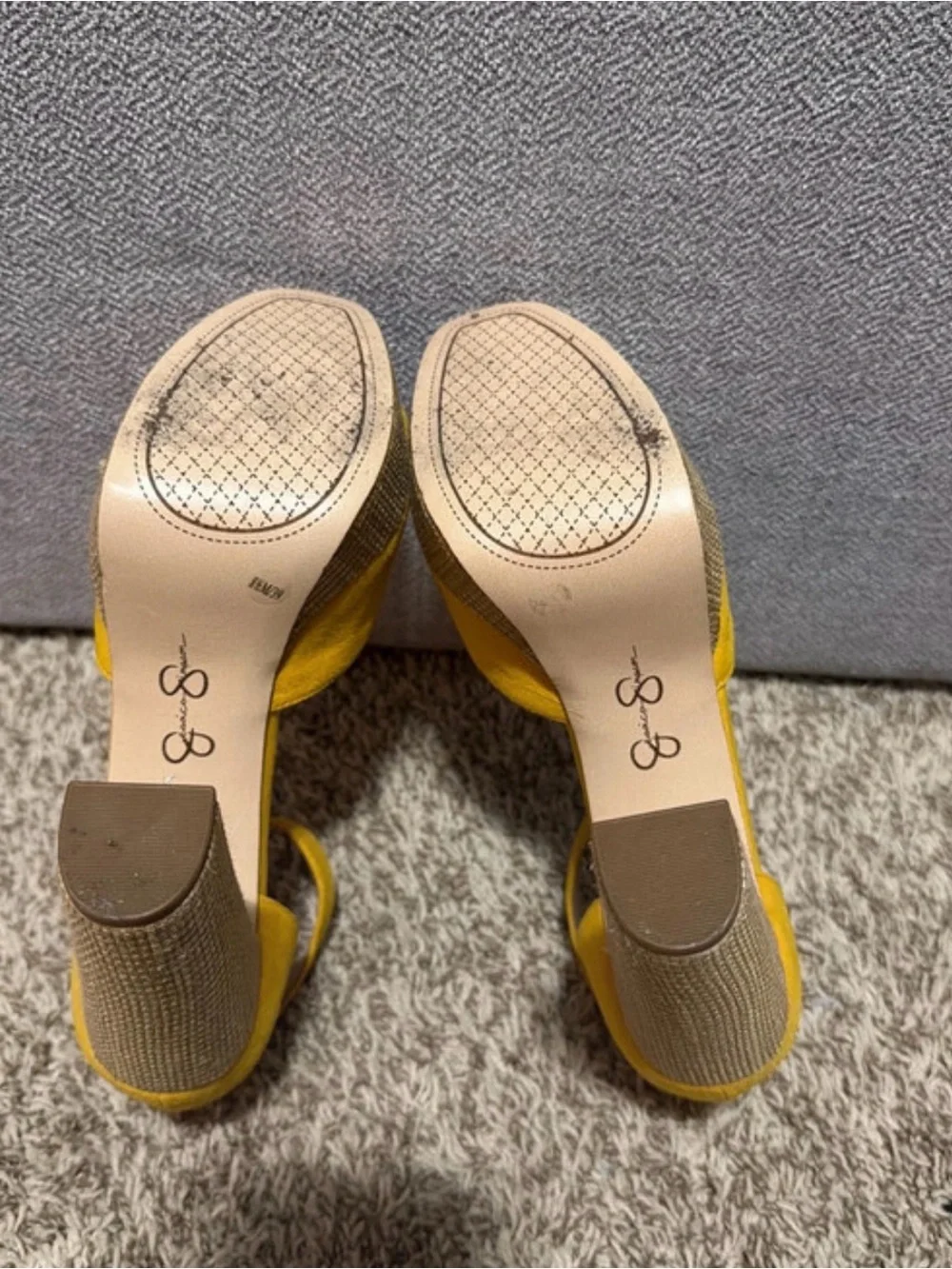 Jessica Simpson Bright Yellow Suede Platform Ankle-Strap Heels